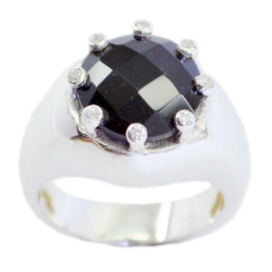 Real Gemstones Faincy Checker Black Onyx rings