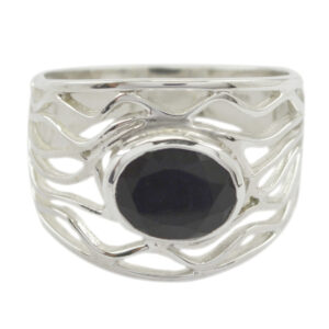 Real Gemstones Oval Faceted Black Onyx rings
